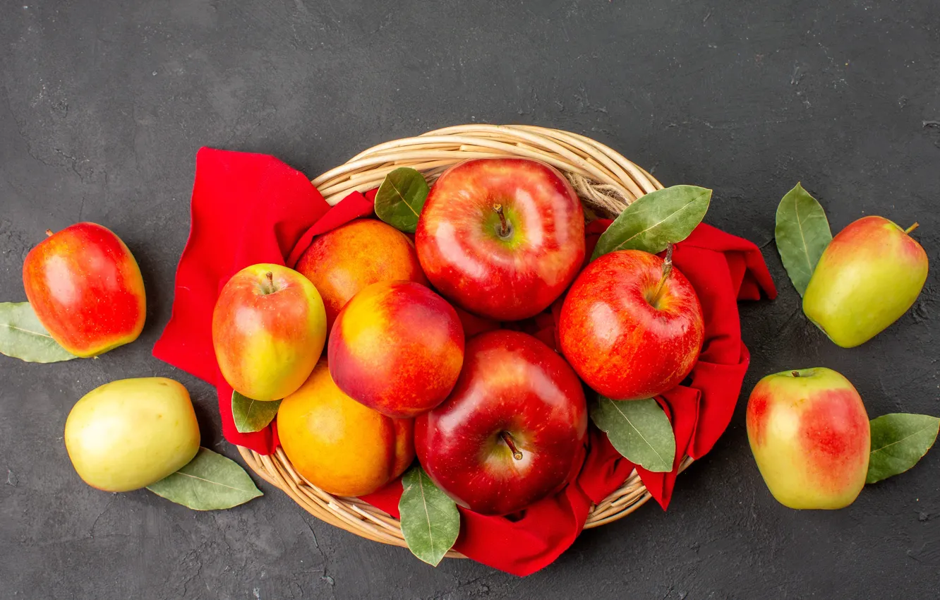 Photo wallpaper apples, fruit, grey background