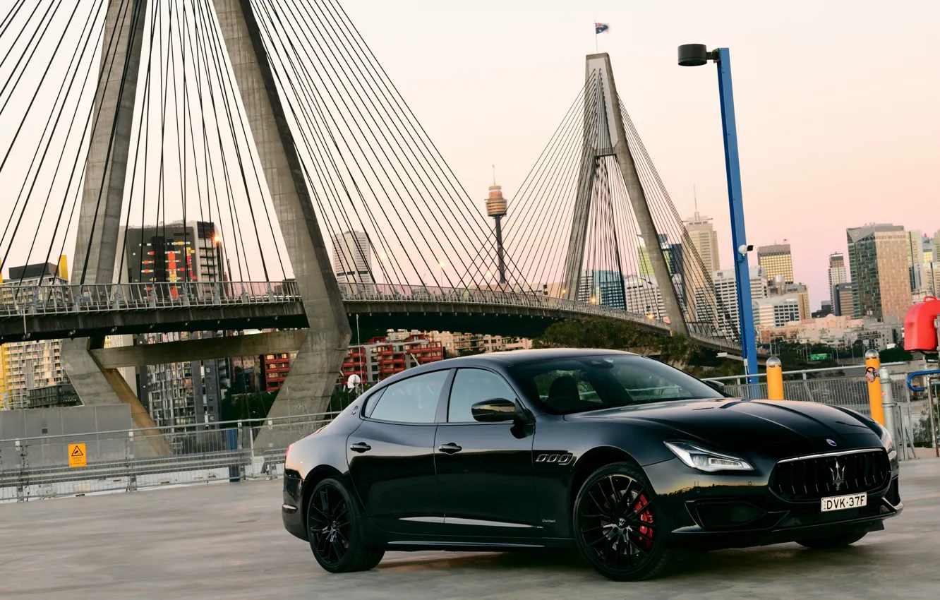 Photo wallpaper bridge, Maserati, Quattroporte, the evening, 2018, GTS, AU-spec, GranSport