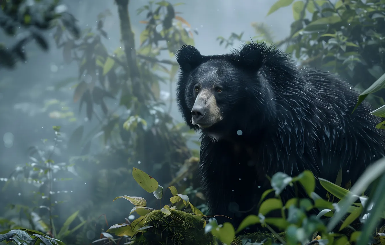 Photo wallpaper look, predator, bear, jungle, digital art, Black bear, AI art, The Art of Artificial Intelligence