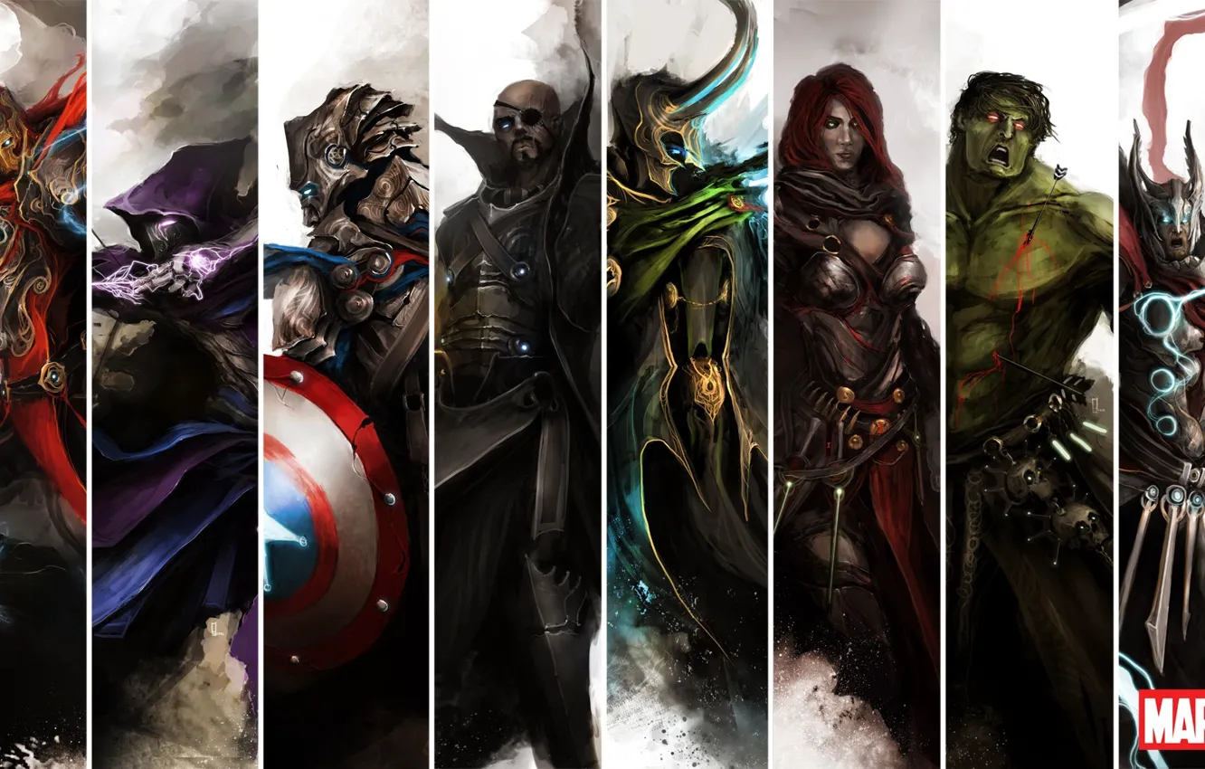 Photo wallpaper iron man, Hulk, Captain America, Thor, The Avengers, Avengers, Loki, Black widow