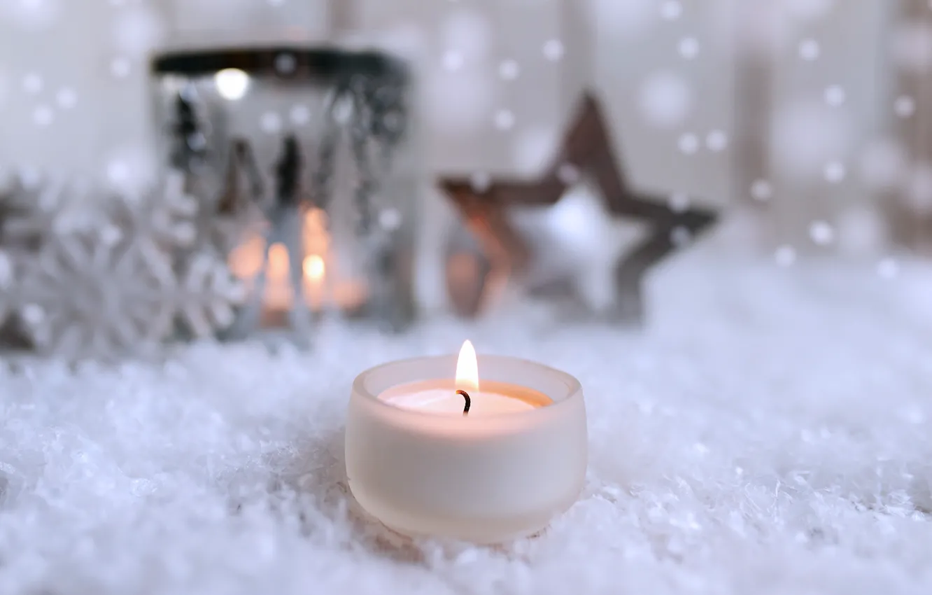 Photo wallpaper winter, candle, Christmas, New year, New Year