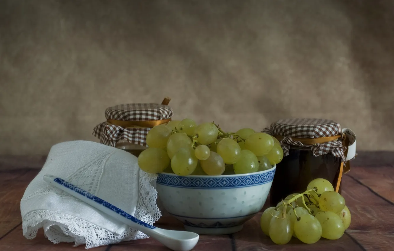 Photo wallpaper grapes, spoon, napkin