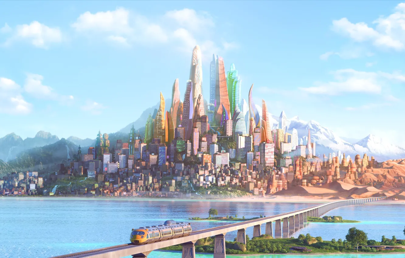 Photo wallpaper the city, cartoon, 2016, Zootopia, Zeropolis
