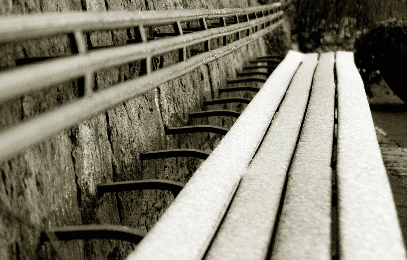 Photo wallpaper winter, snow, bench, mood, romance, shop, winter Wallpaper, beautiful pictures