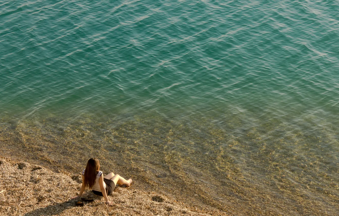 Photo wallpaper sea, water, girl, shore