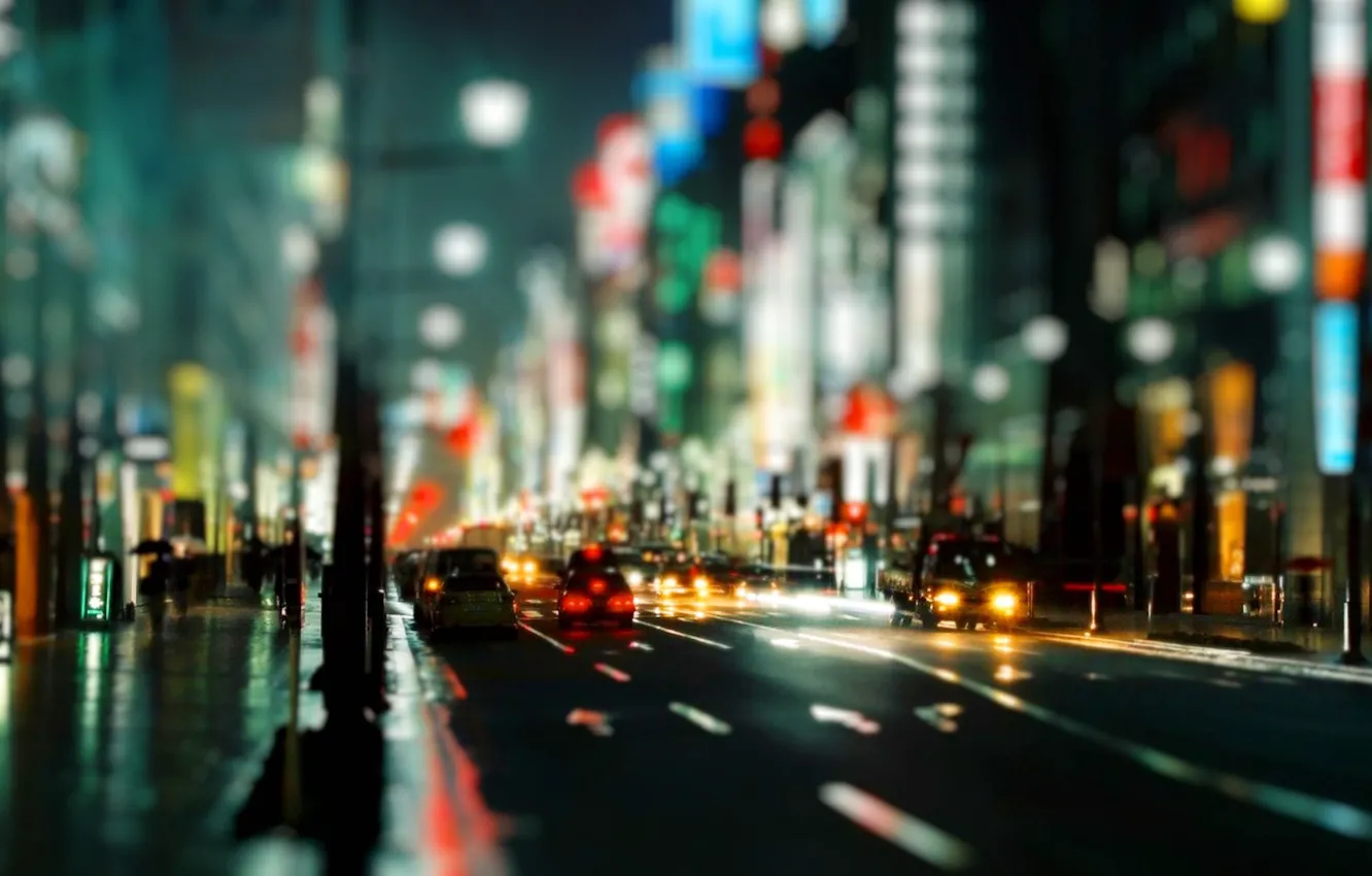 Photo wallpaper night, lights, street, focus