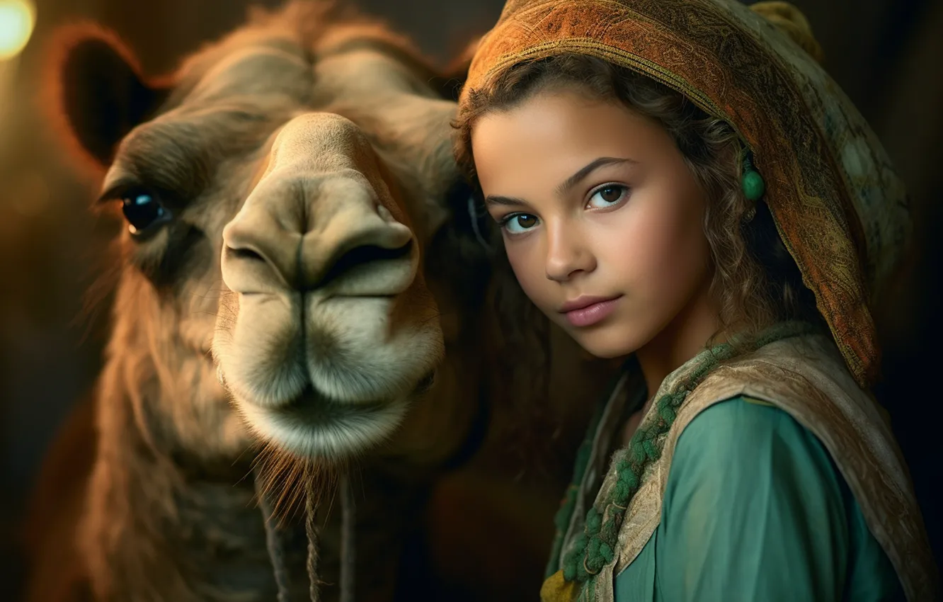 Photo wallpaper face, each, animal, portrait, girl, AI art, The Art of Artificial Intelligence, neural network