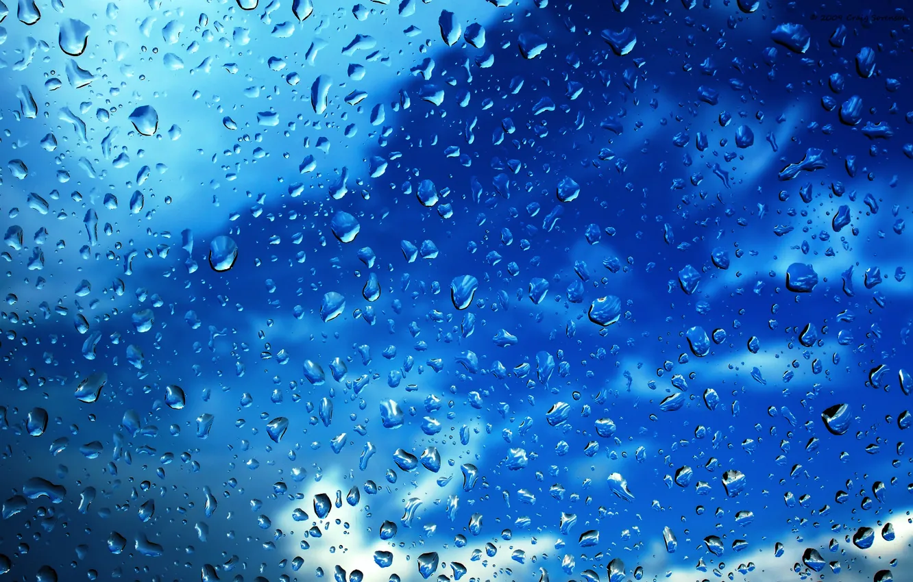 Photo wallpaper the sky, glass, clouds, drops, macro