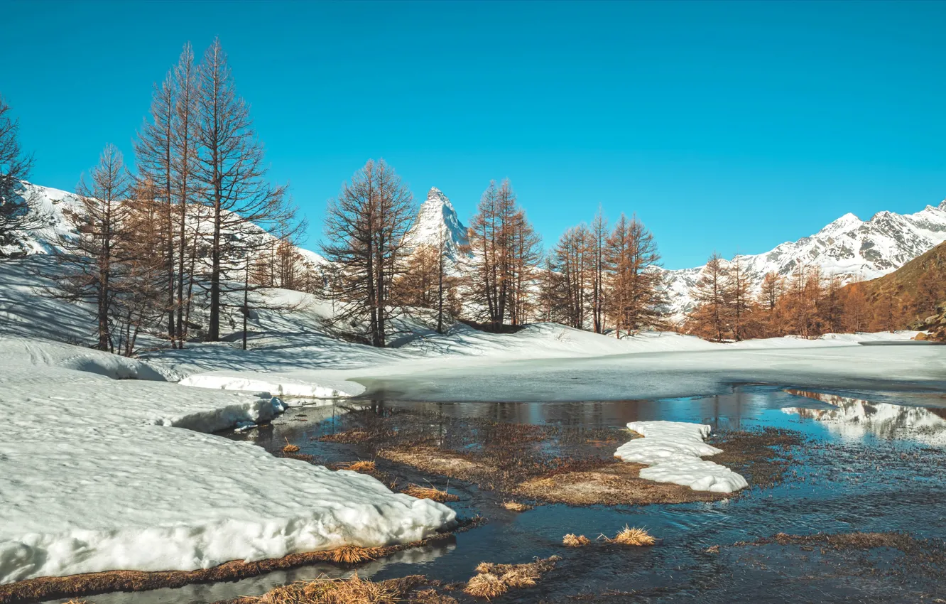 Photo wallpaper winter, nature, lake, Lake Grindji