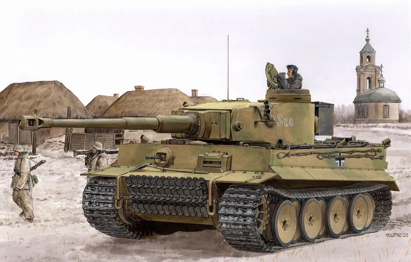 Photo wallpaper Tiger, Church, Tank, Heavy Tank, Panzerwaffe, Pz.VI, Tanker, Pz.Kpfw.VI Ausf.E Tiger