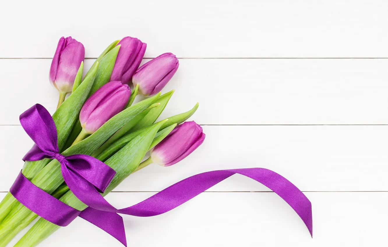 Photo wallpaper flowers, bouquet, tape, tulips, flowers, tulips, purple