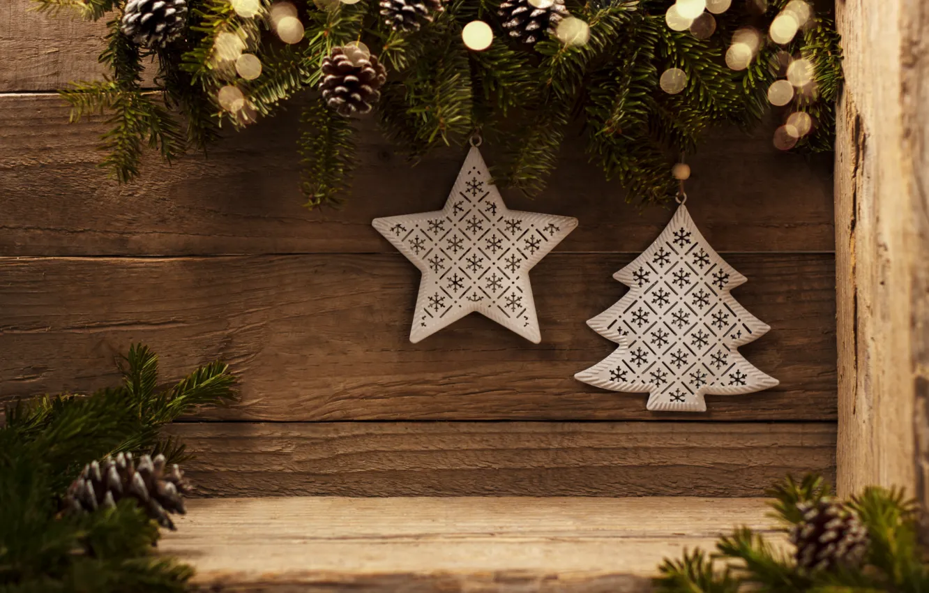 Photo wallpaper decoration, New Year, Christmas, Christmas, wood, New Year, decoration, xmas