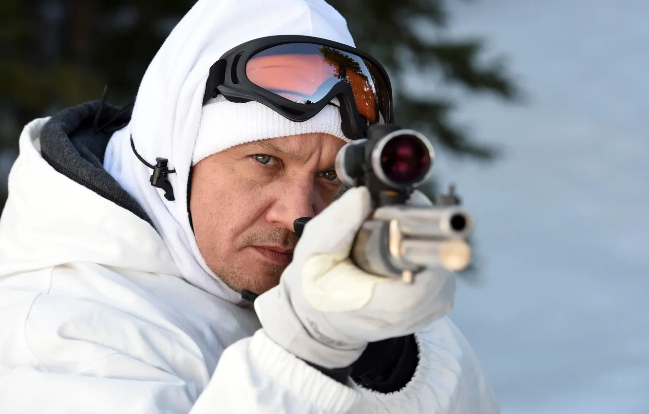 Photo wallpaper gun, weapon, man, shotgun, Jeremy Renner, Wind River