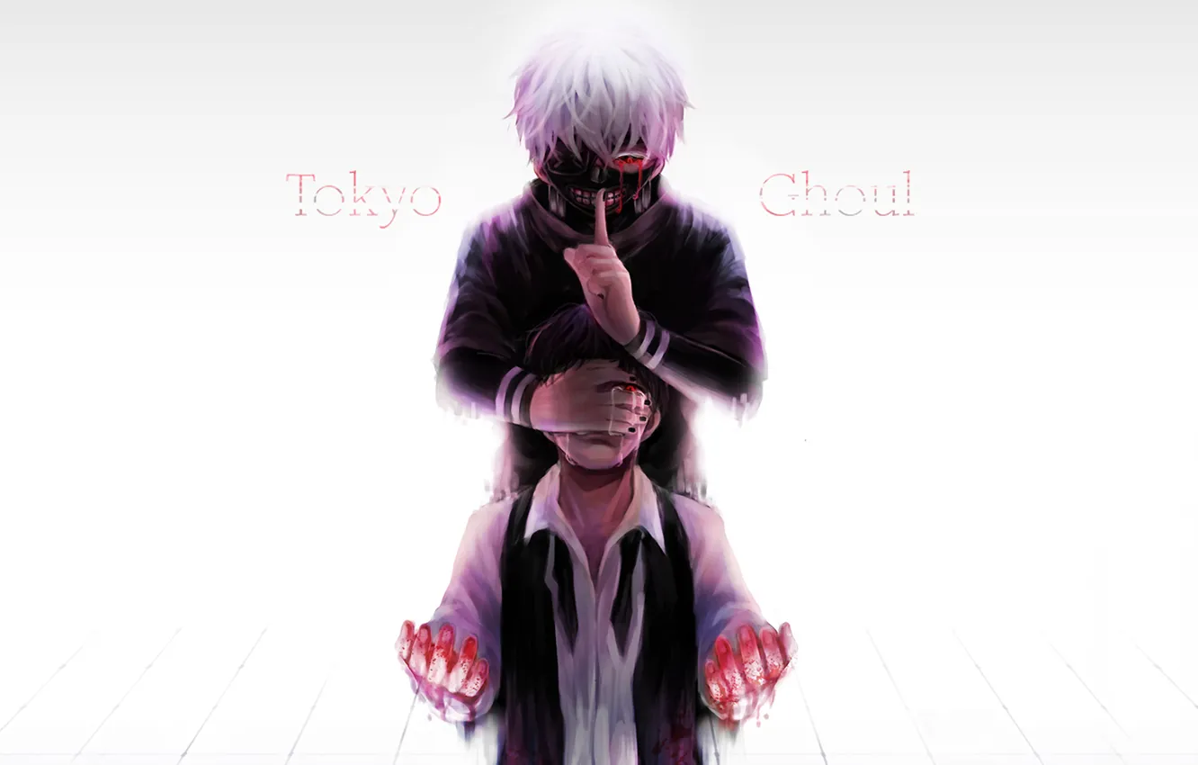 Photo wallpaper background, blood, mask, tears, guy, gesture, anime, art