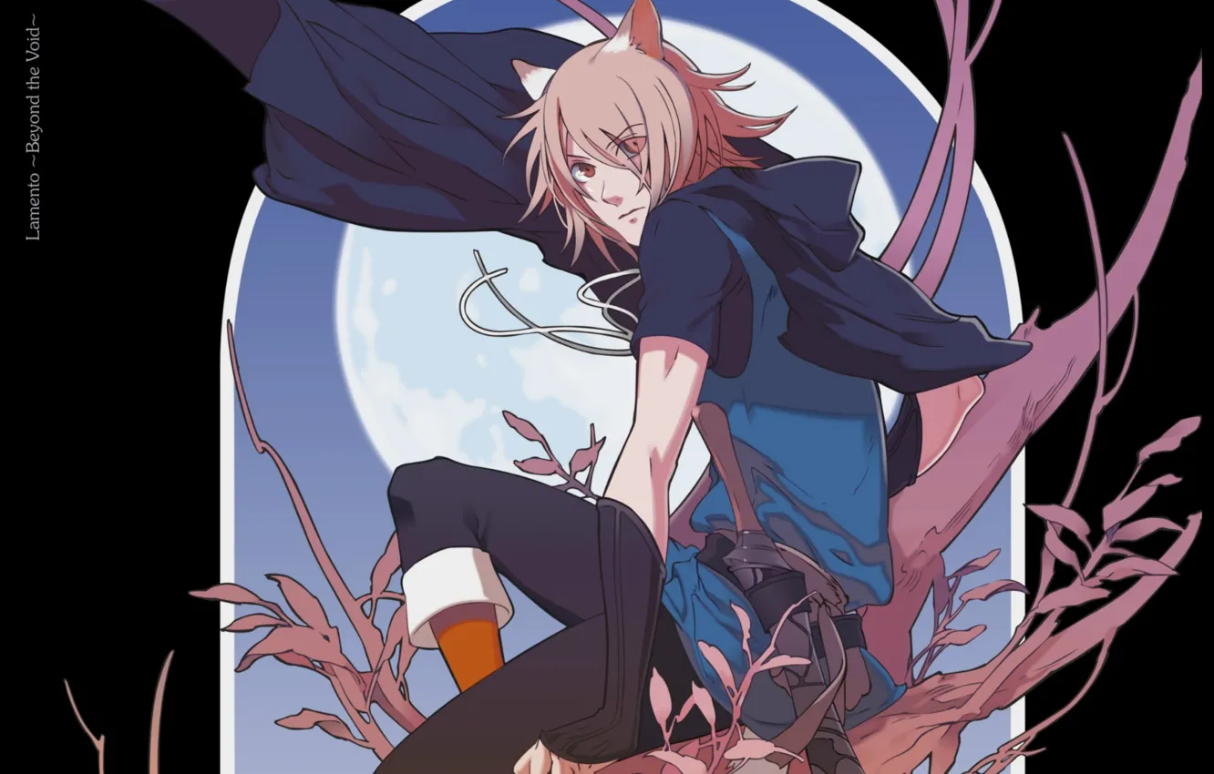Photo wallpaper trees, the moon, the demon, dagger, cloak, ears, Konoe, visual novel