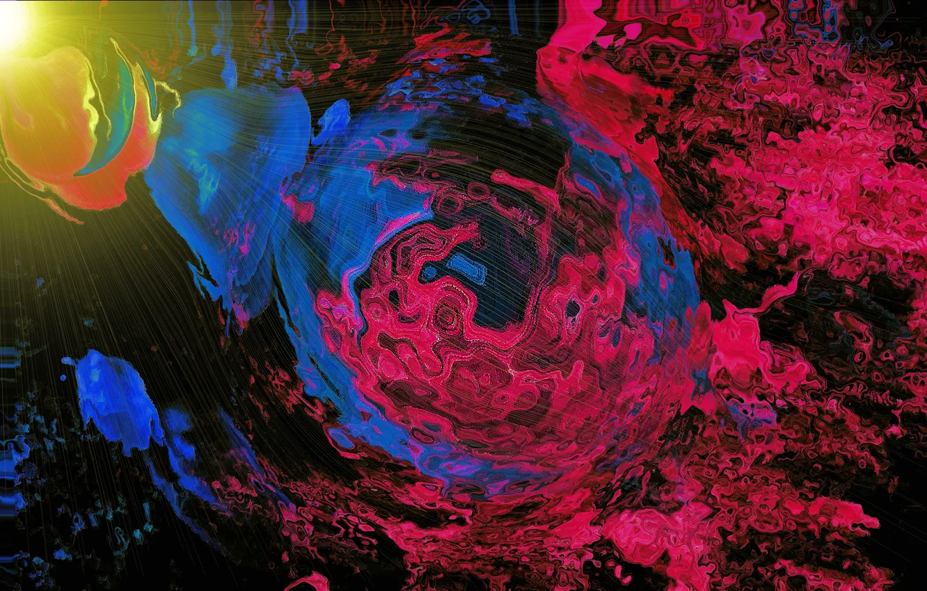 Photo wallpaper wave, rays, light, photo, art, abstraktsiya, blue red