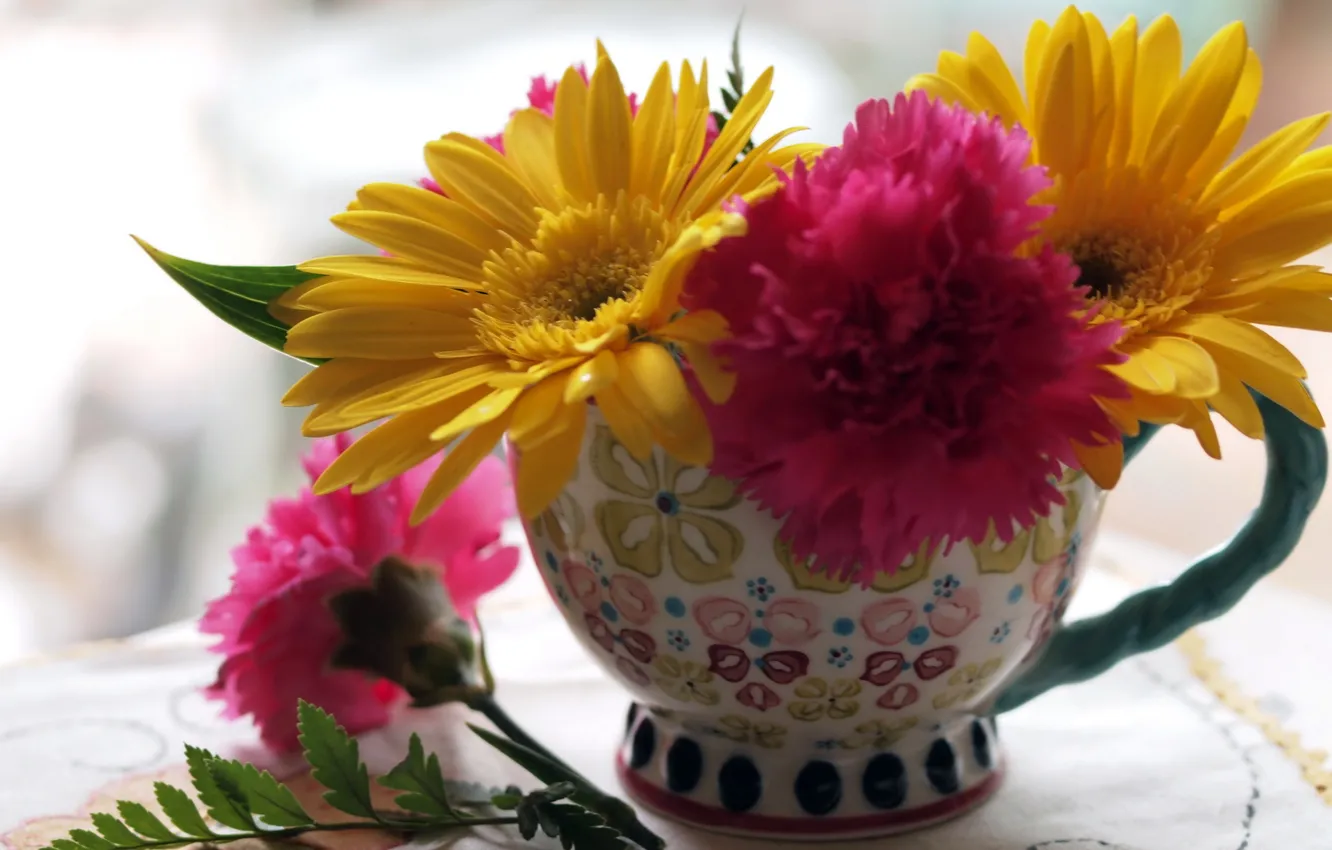 Photo wallpaper macro, flowers, Cup