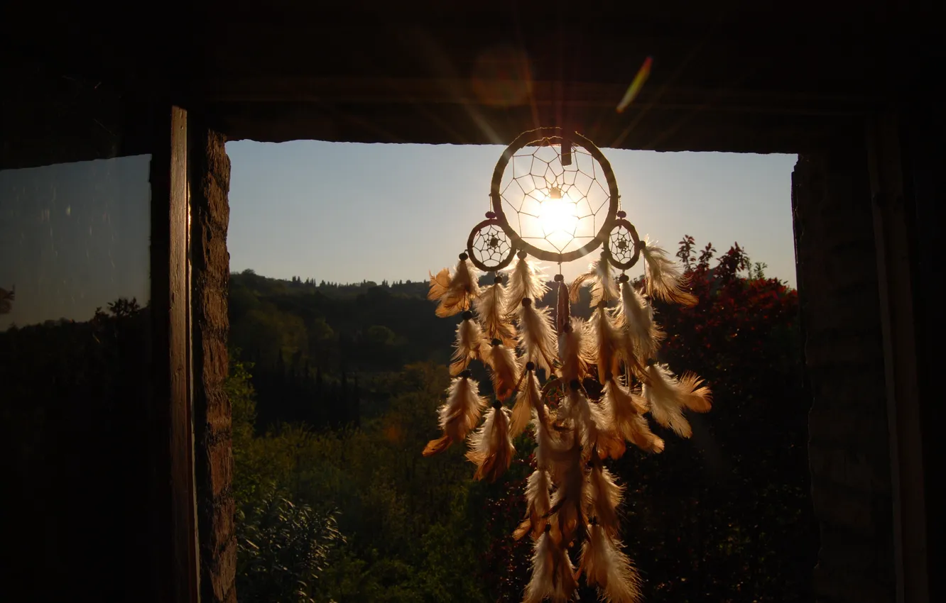 Photo wallpaper the sun, nature, feathers, amulet, Dreamcatcher, Dreamcatcher, Talisman