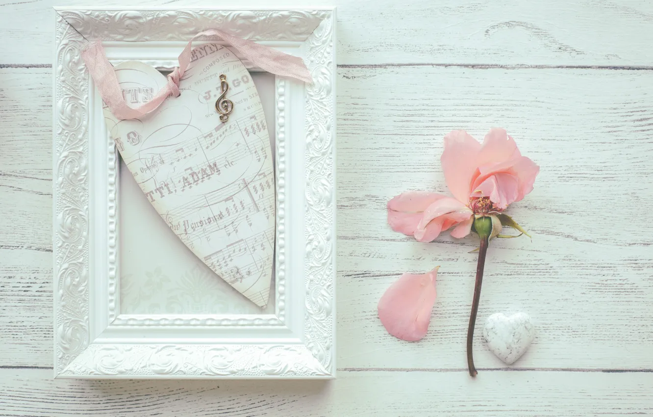 Photo wallpaper white, heart, roses, frame