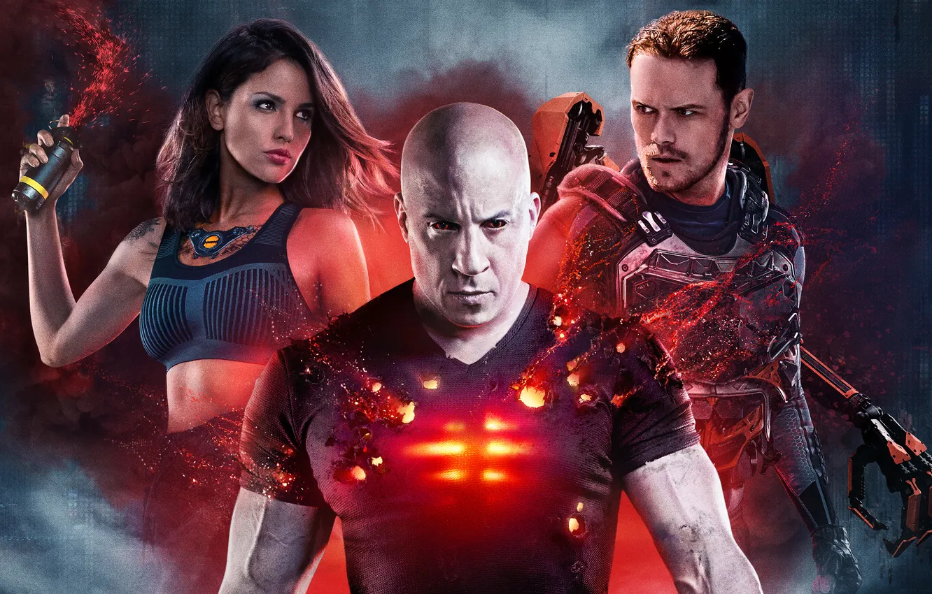 Photo wallpaper fiction, VIN Diesel, action, poster, Vin Diesel, Sam Heughan, ACE Gonzalez, Eiza Gonzalez
