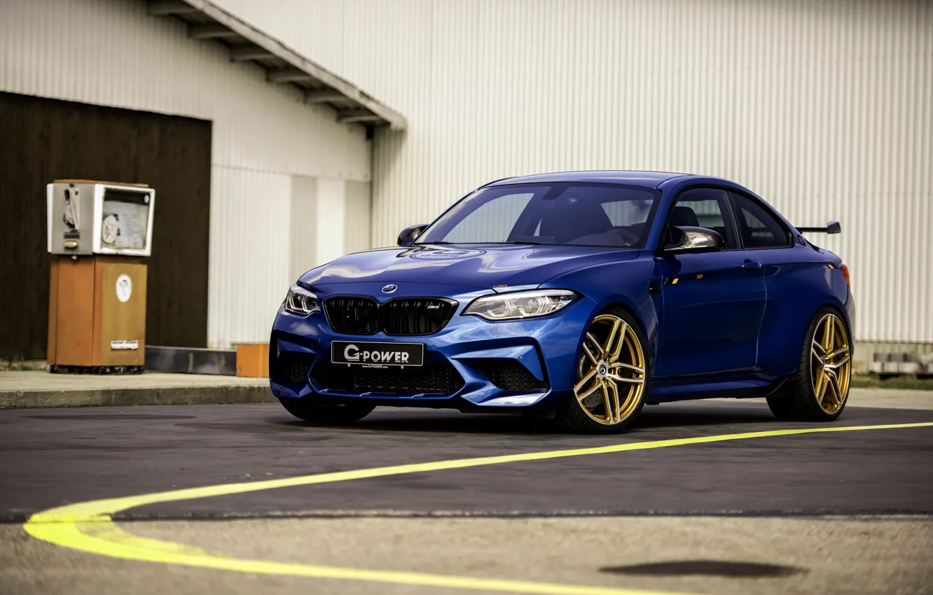Photo wallpaper asphalt, blue, BMW, G-Power, F87, M2, 2019, M2 Competition