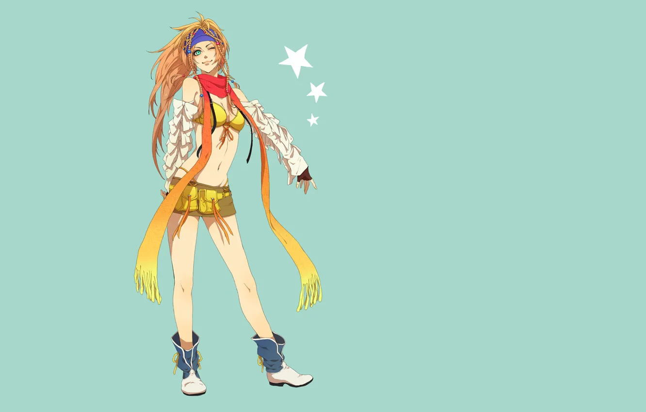 Photo wallpaper girl, stars, the game, Japanese, skirt, minimalism, anime, scarf