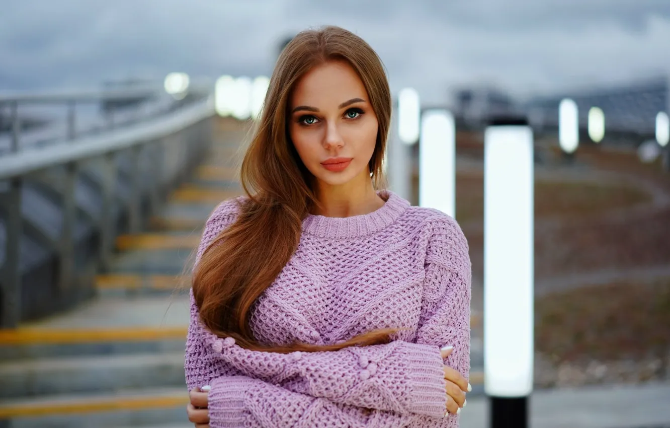 Photo wallpaper girl, beautiful, sweet, long-haired, sweater