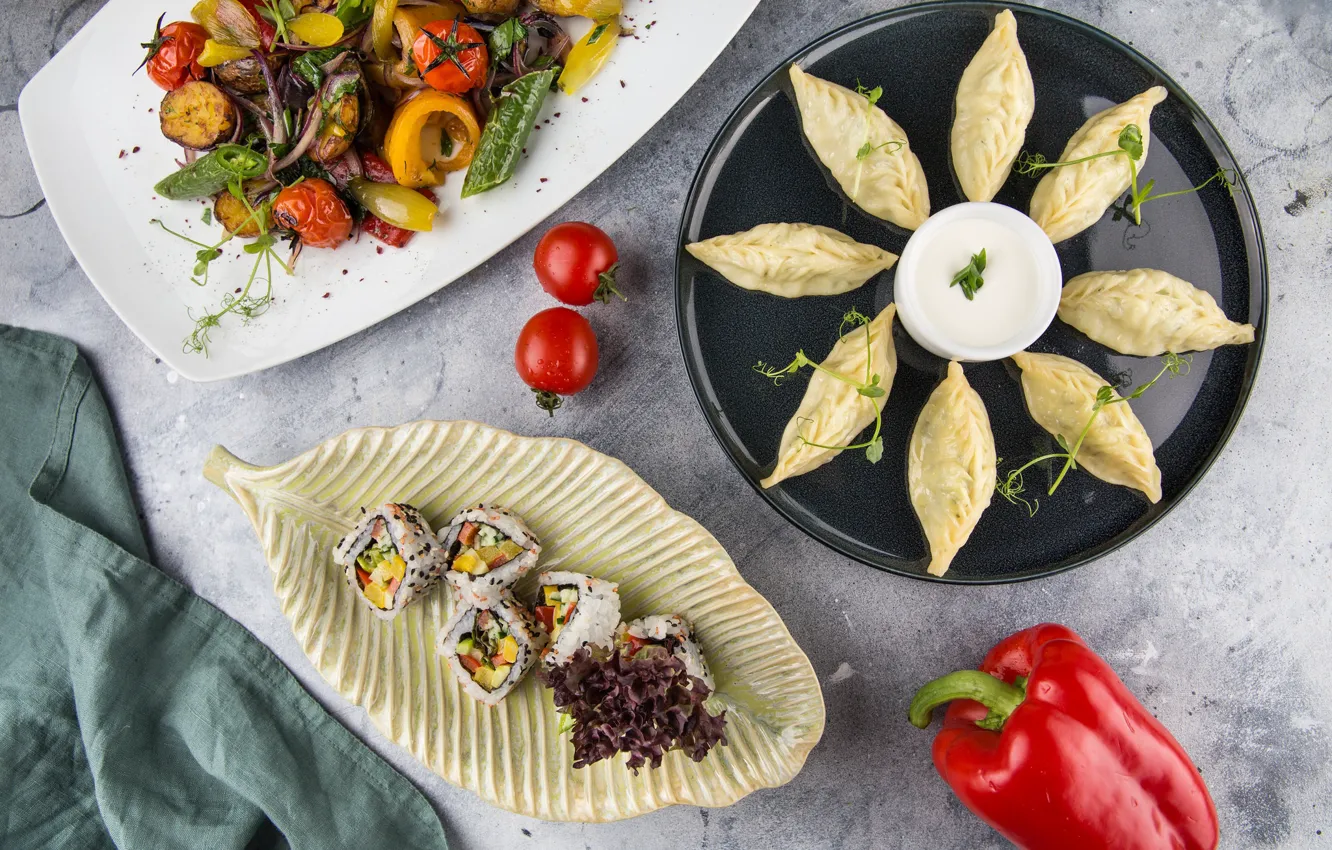 Photo wallpaper pepper, manta, salad, rolls