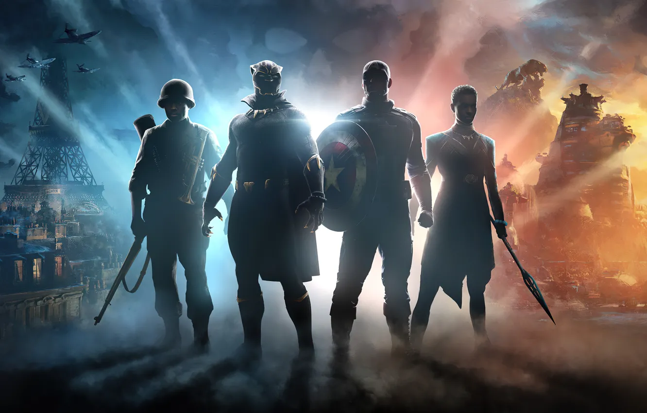 Photo wallpaper The game, Marvel, Captain America, Game, Comics, Black Panther, Marvel’s Captain America & Black Panther, …