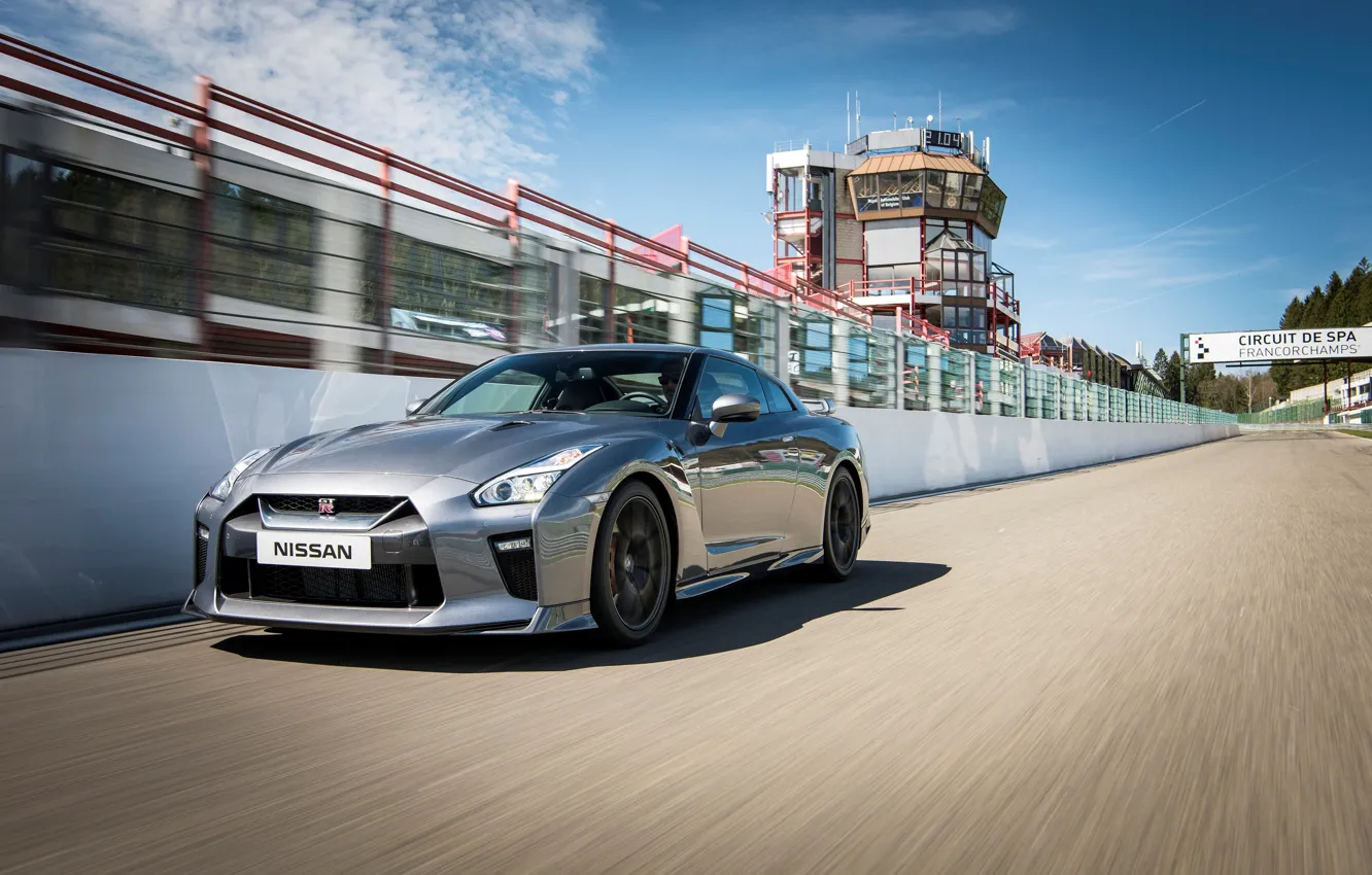 Photo wallpaper auto, speed, track, Nissan, GT-R, the front
