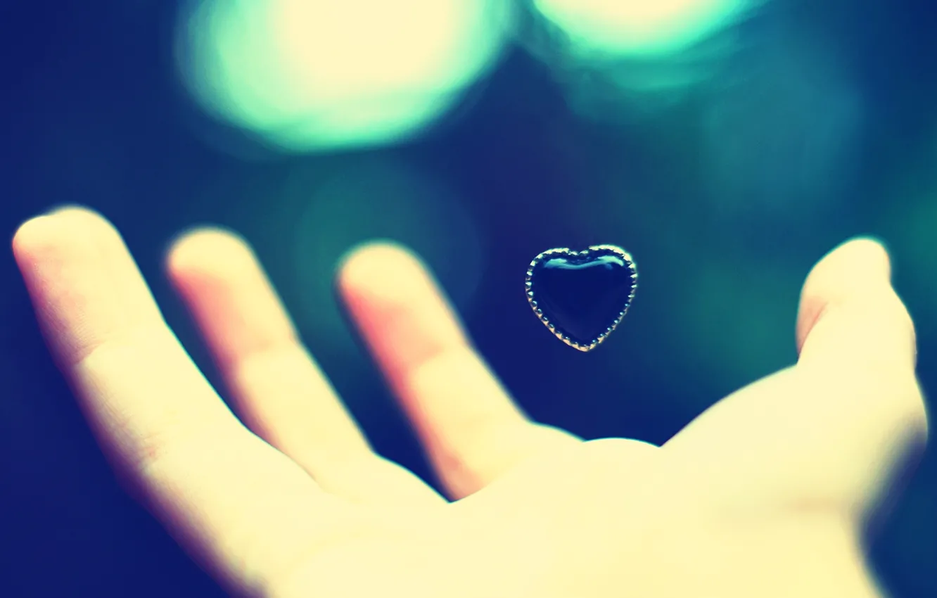 Photo wallpaper heart, blur, Hand, heart, palm, bokeh