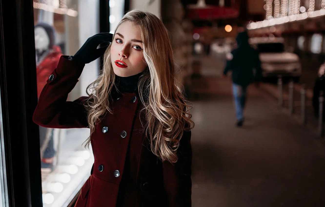 Photo wallpaper look, girl, hair, blonde, Alice, beautiful, coat, Ivan Proskurin
