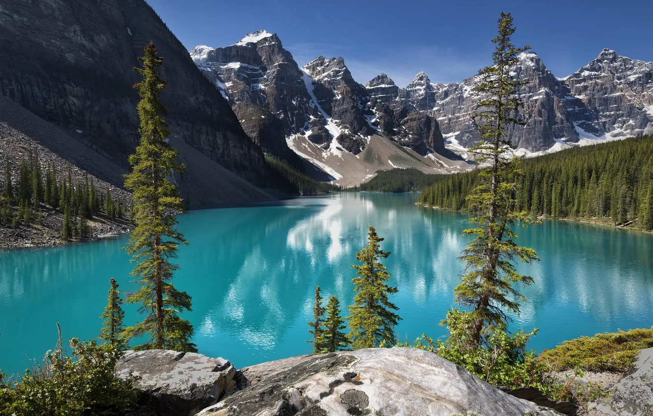 Photo wallpaper snow, mountains, nature, lake, Canada