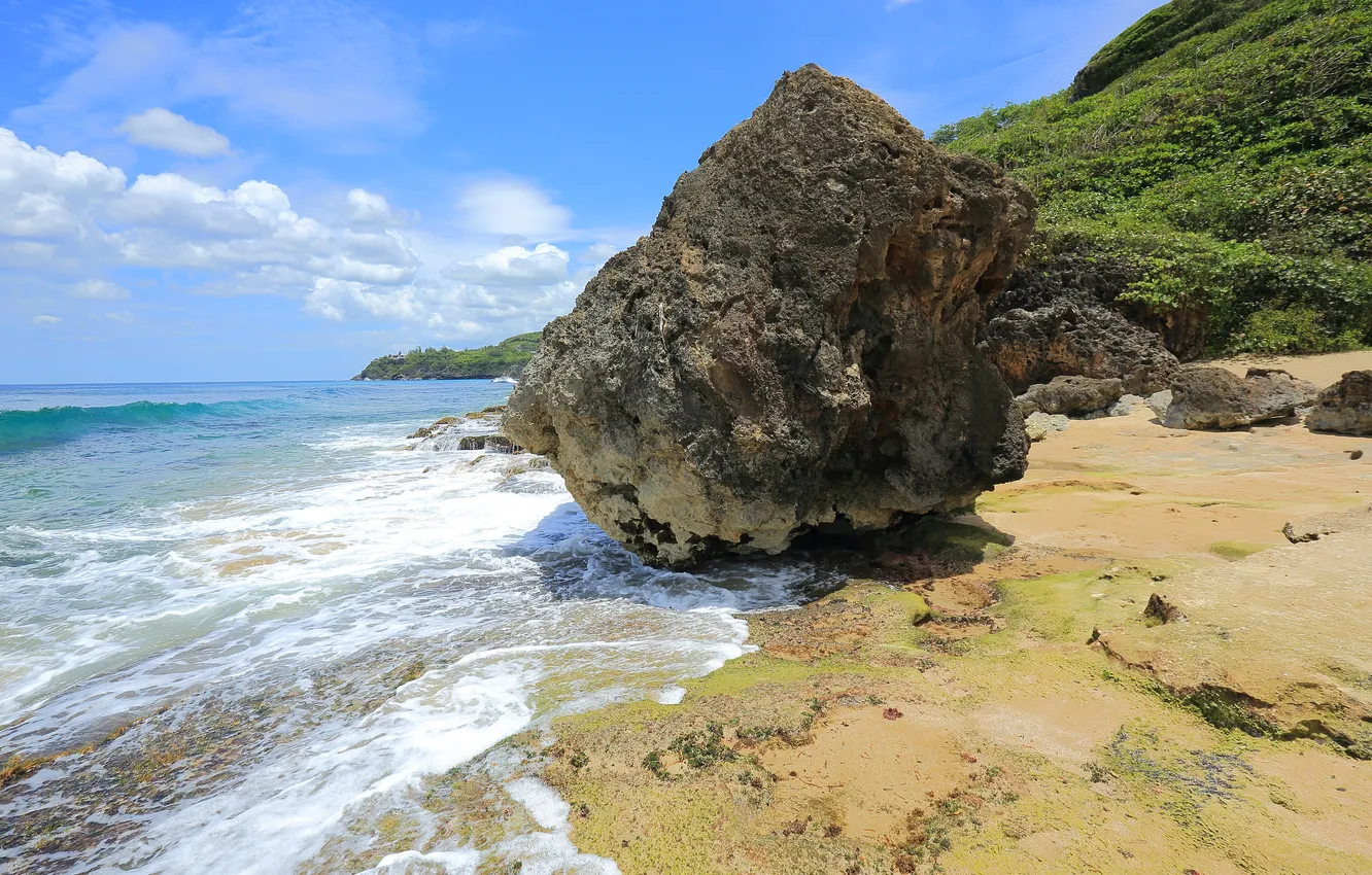 Photo wallpaper sea, wave, the sky, clouds, stones, shore, Puerto Rico, Guajataca