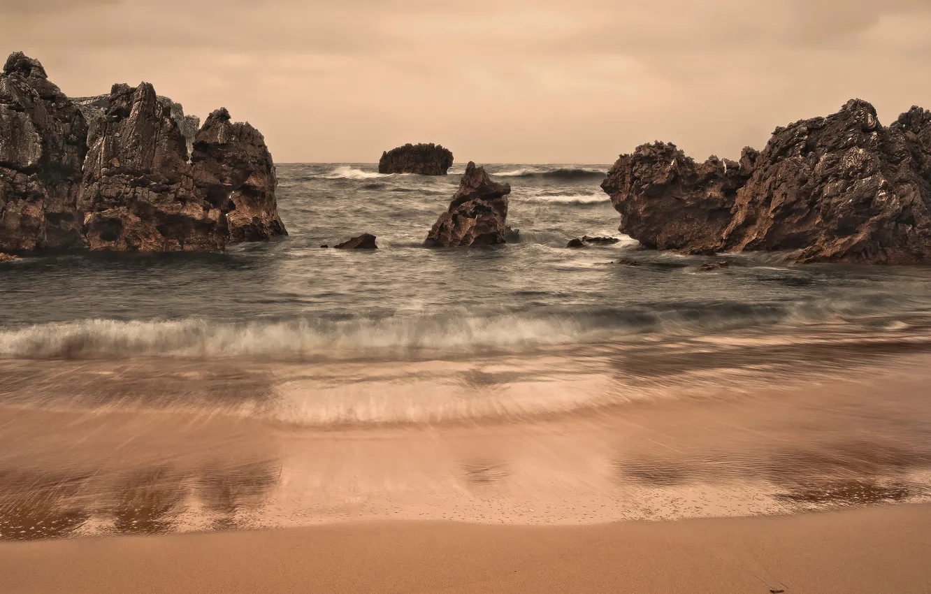 Photo wallpaper sea, beach, rocks
