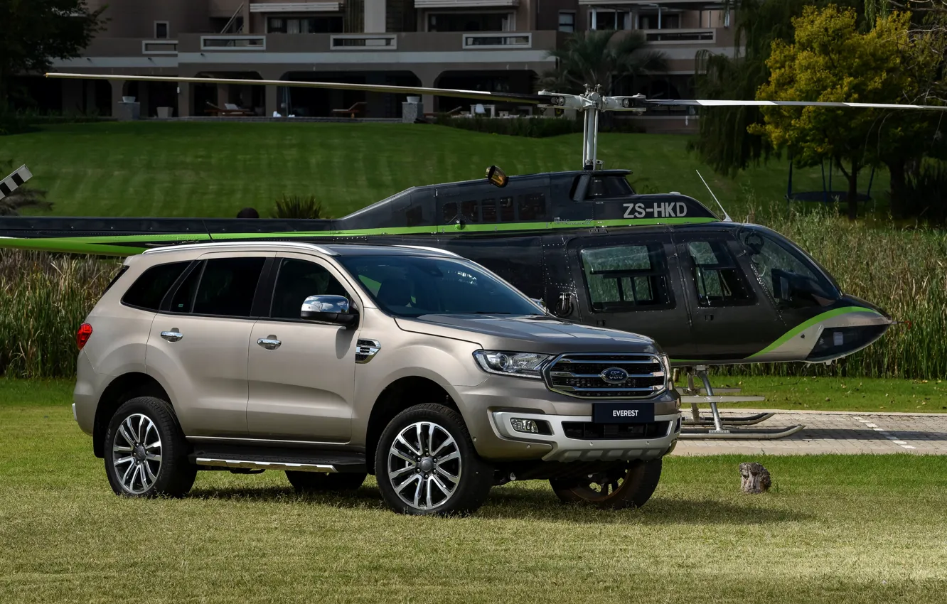 Photo wallpaper grass, lawn, Ford, helicopter, Everest, Limited, 4WD, 2019