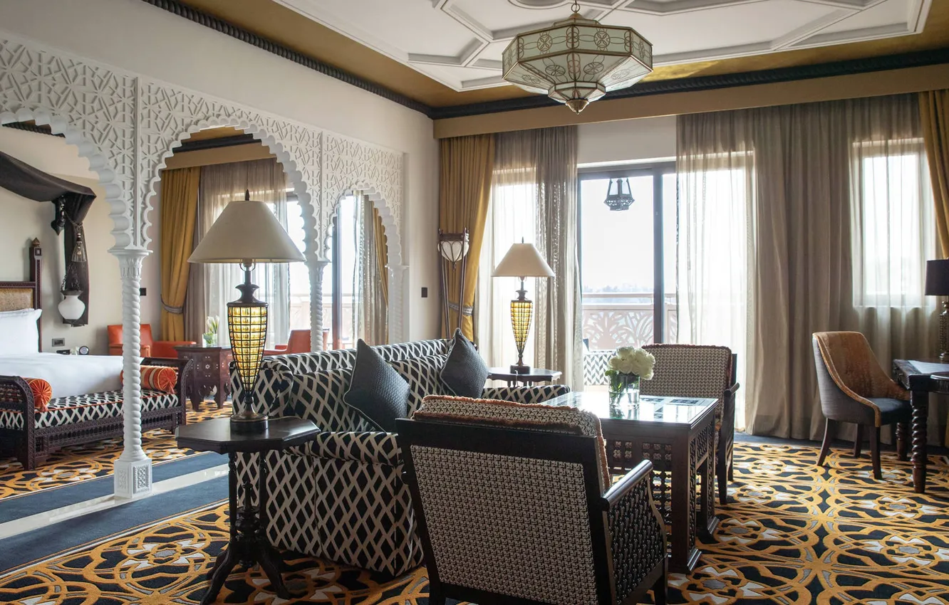 Photo wallpaper design, interior, bedroom, living room, Oriental style, Jjumeirah al Qasr, Jumeirah Al-Qasr, junior suite