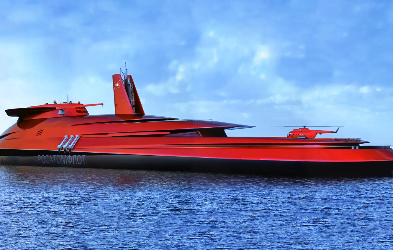 Photo wallpaper sea, water, the ocean, the concept, Icebreaker, helicopter, Russia, Rosatomflot