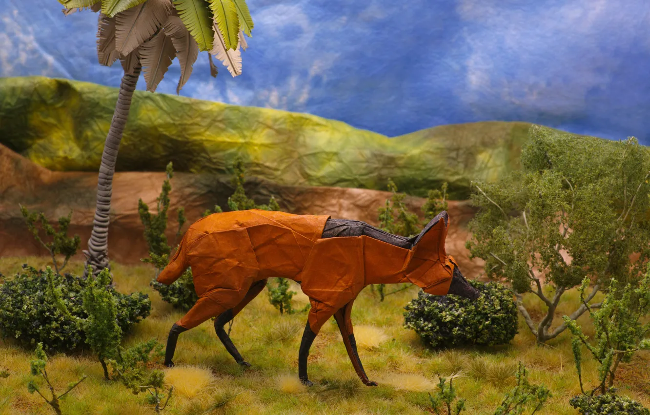 Photo wallpaper paper, background, origami, Maned wolf, The maned wolf