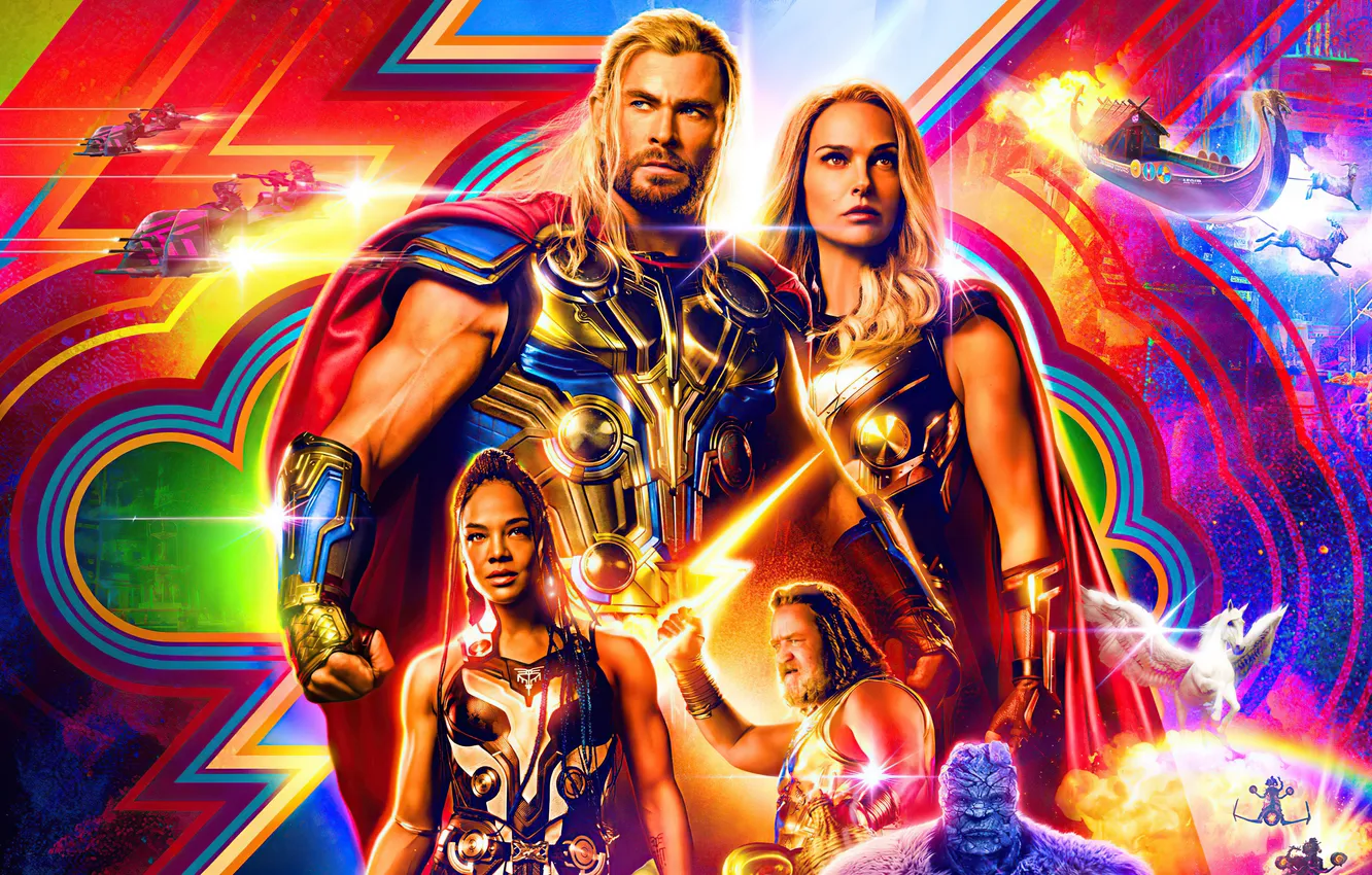 Photo wallpaper Natalie Portman, Natalie Portman, poster, Marvel, comic, Russell Crowe, Russell Crowe, Thor