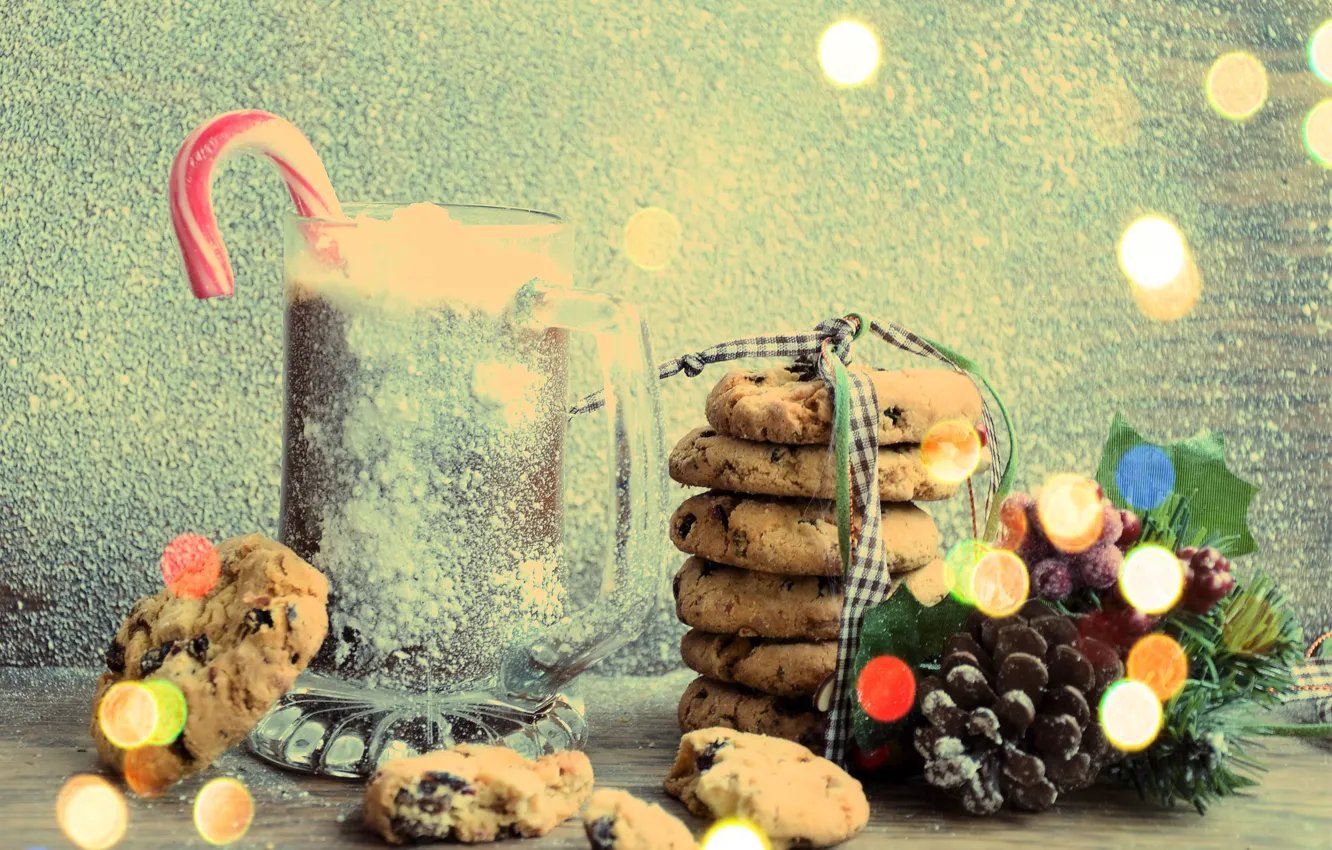 Photo wallpaper snow, decoration, new year, cookies, Christmas, Christmas, vintage, snow