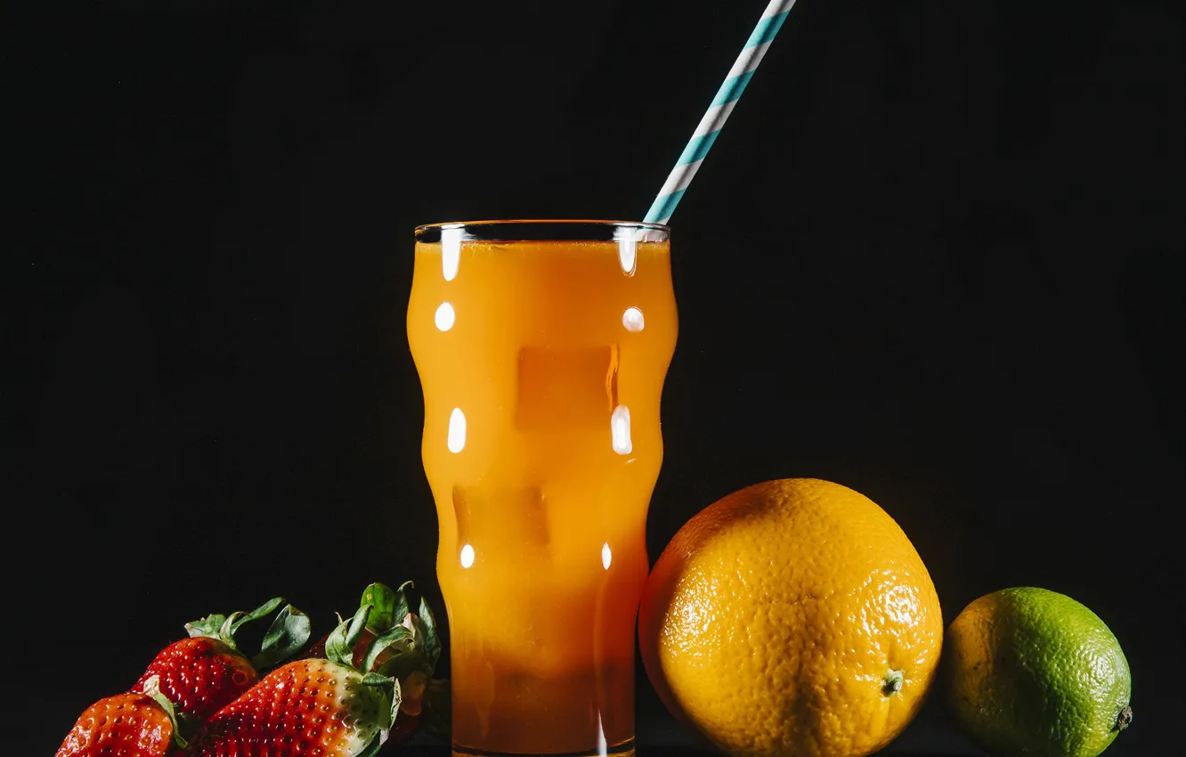 Photo wallpaper orange, strawberry, juice, fruit