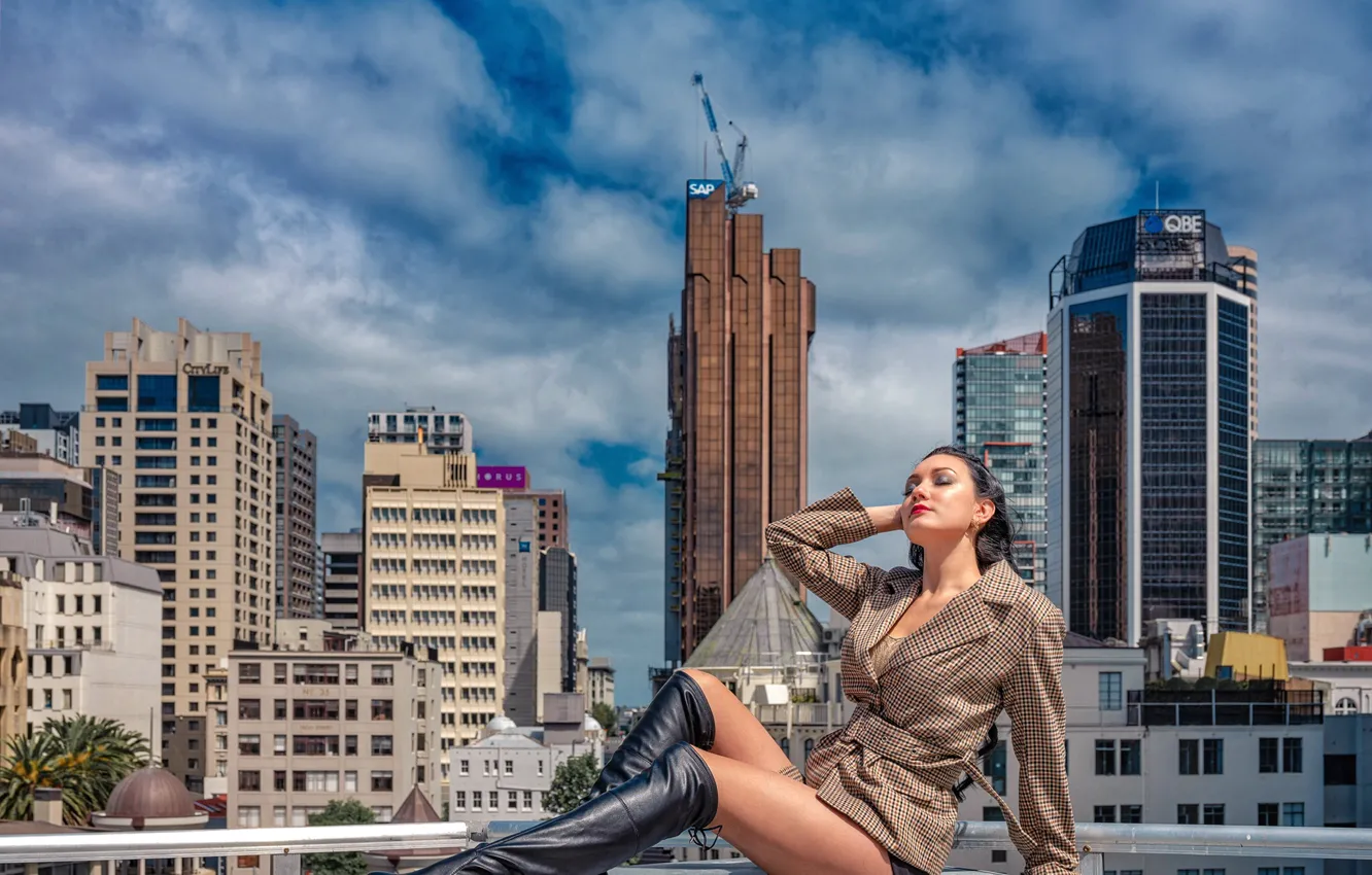 Photo wallpaper legs, Asian, jacket, sitting