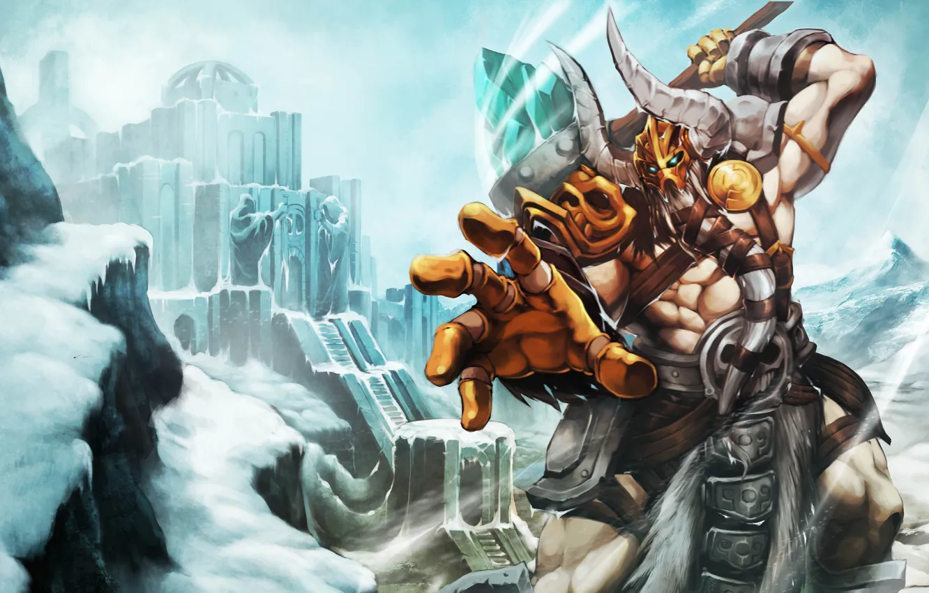 Photo wallpaper snow, armor, hammer, warrior, horns