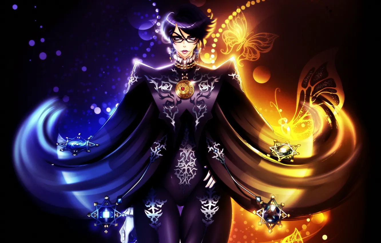 Photo wallpaper girl, glasses, witch, art, bayonetta, Umbra Witch