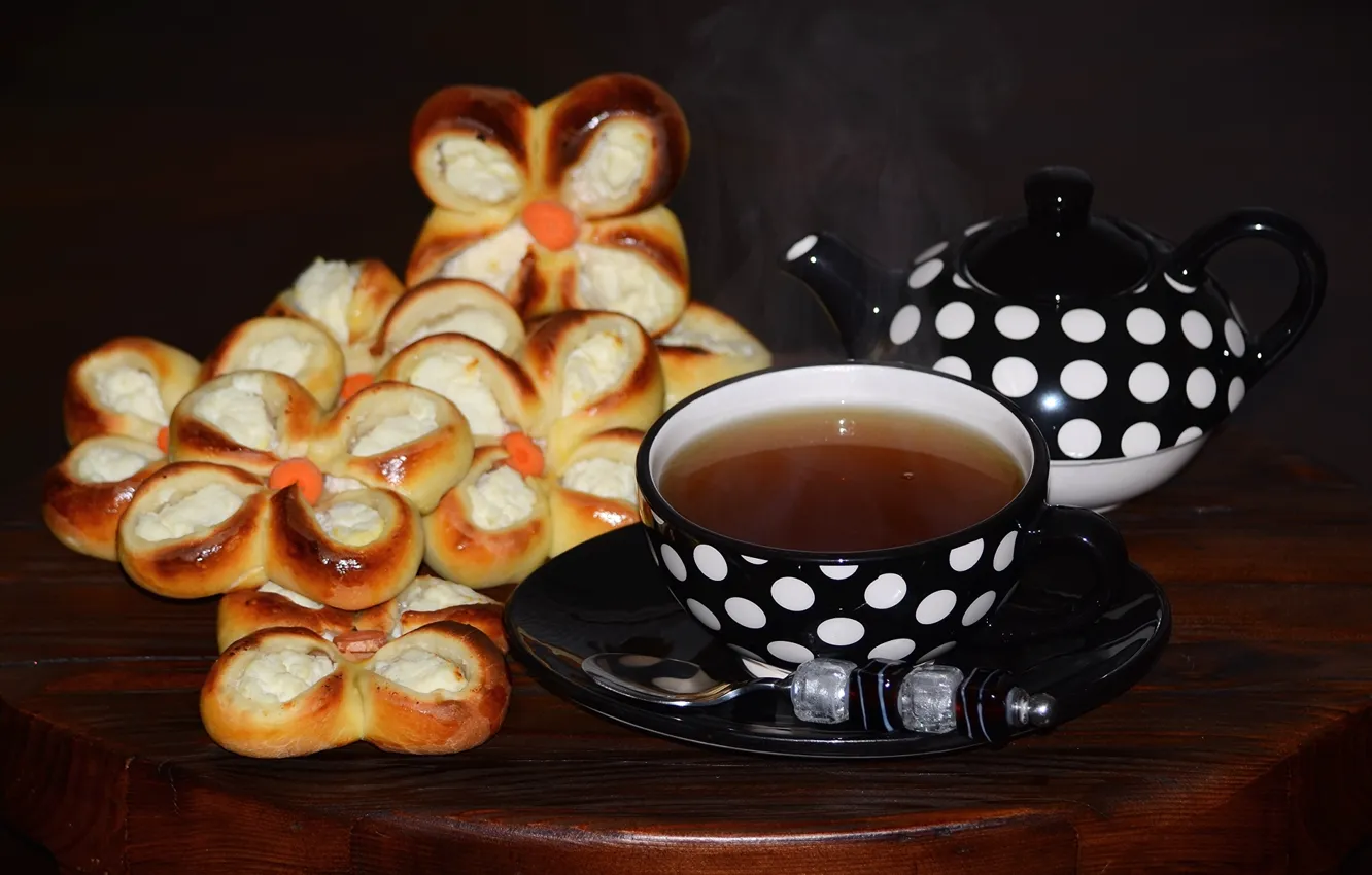 Photo wallpaper tea, Cup, cakes, cheese, cheesecake