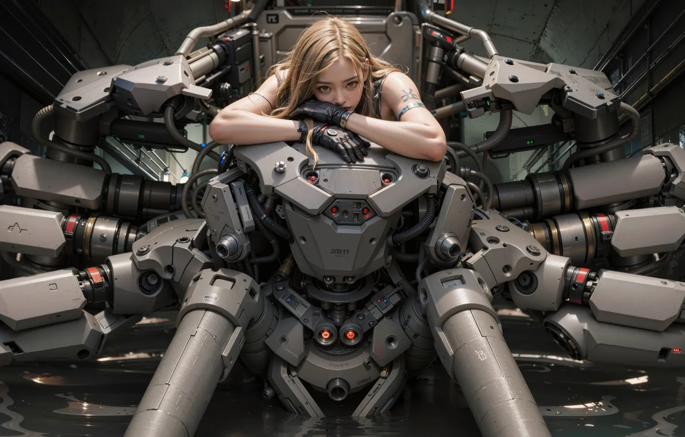 Photo wallpaper girl, fiction, robot, digital art, the world of the future, digital art, Cyberpunk, scifi