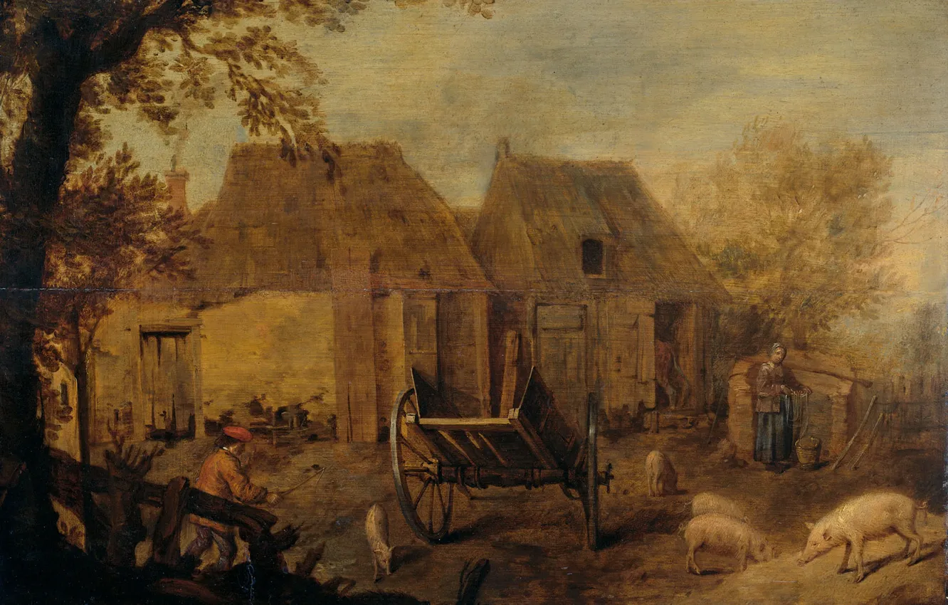 Photo wallpaper landscape, oil, picture, Backyard Farm