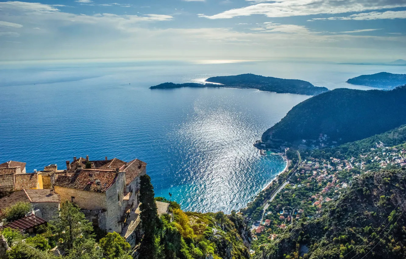 Photo wallpaper sea, the city, coast, France, home, panorama, France, Cote d'azur