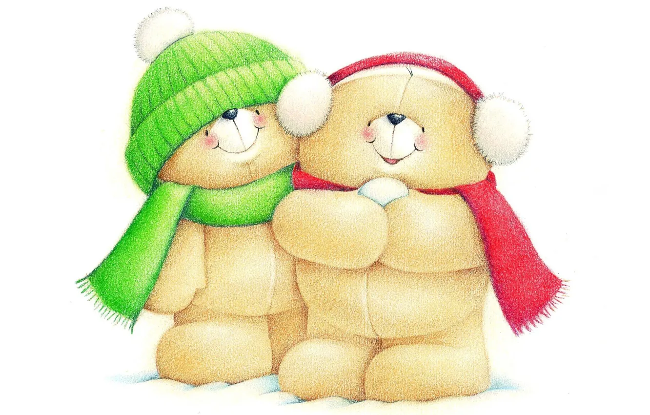 Photo wallpaper winter, mood, the game, art, bear, walk, two, scarf